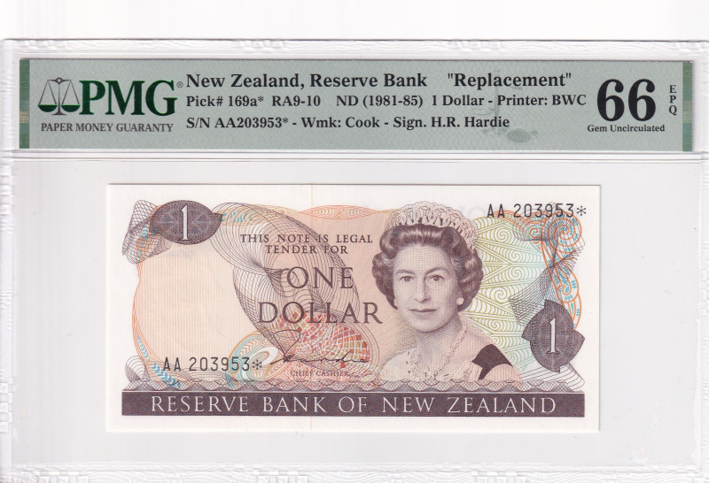 New Zealand, 1 Dollar, 1981/1985, UNC, p169a, REPLACEMENT

PMG 66 EPQ, Queen E...