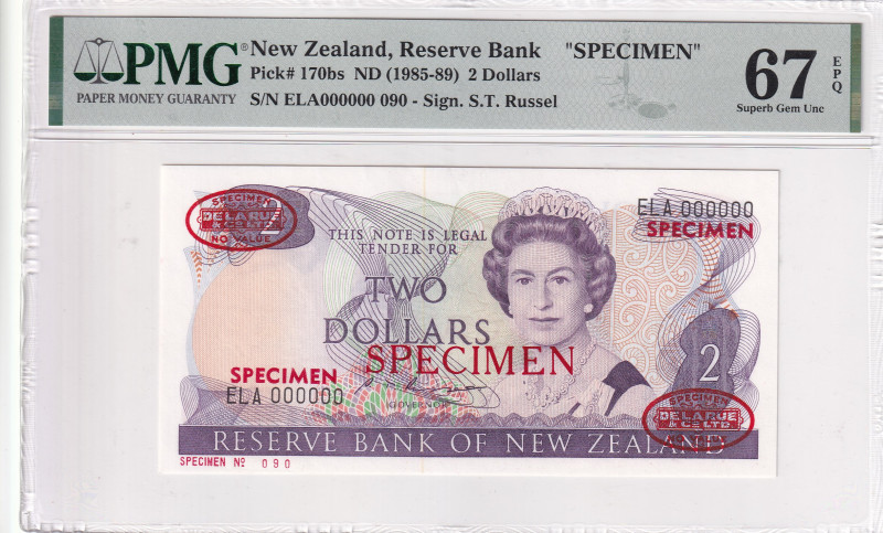 New Zealand, 2 Dollars, 1985/1989, UNC, p170bs, SPECIMEN

PMG 67 EPQ, High con...