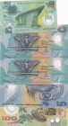 Papua New Guinea, 2-10-100 Kina, 2008/2013, UNC, (Total 5 banknotes)