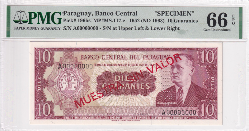Paraguay, 10 Guaranies, 1963, UNC, p196bs, SPECIMEN

PMG 66 EPQ

Estimate: U...