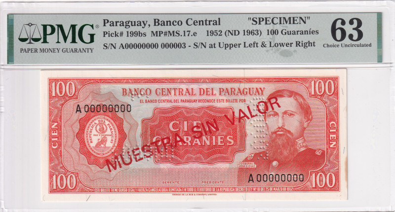 Paraguay, 100 Guaranies, 1963, UNC, p199bs, SPECIMEN

PMG 63

Estimate: USD ...