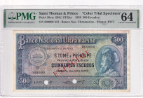 Saint Thomas & Prince, 500 Escudos, 1956, UNC, p39cts, COLOR TRIAL SPECIMEN