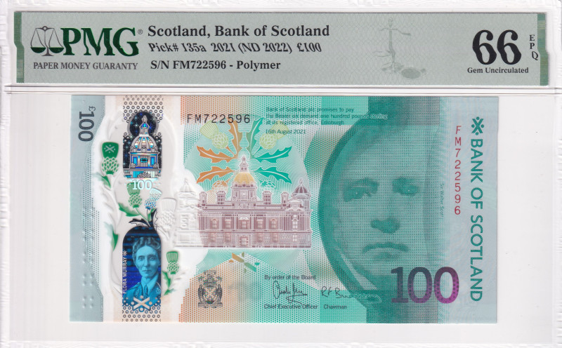 Scotland, 100 Pounds, 2022, UNC, p135a

PMG 66 EPQ, Polymer

Estimate: USD 2...