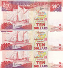 Singapore, 10 Dollars, 1988, UNC, p20, (Total 3 consecutive banknotes)