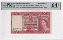 Southern Rhodesia, 10 Shillings, 1952, UNC, p12as, SPECIMEN
