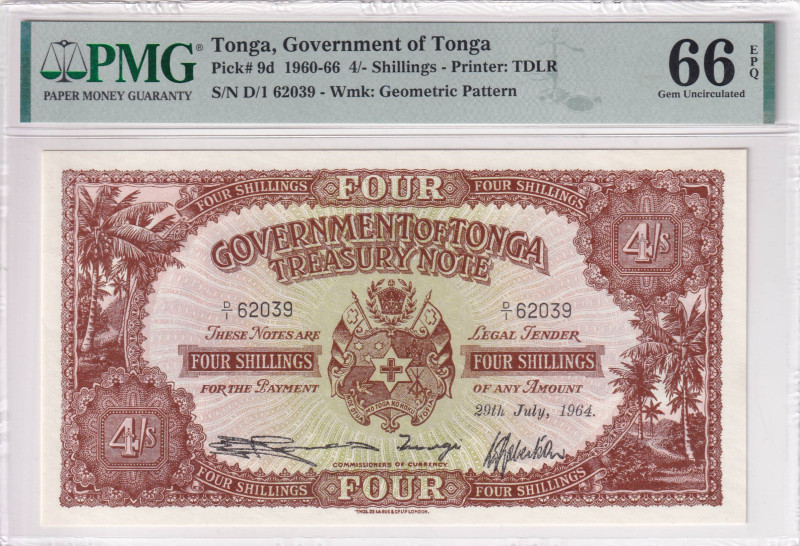 Tonga, 4 Shillings, 1964, UNC, p9d

PMG 66 EPQ

Estimate: USD 250-500