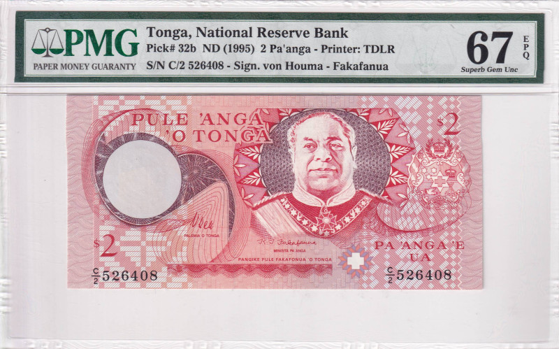 Tonga, 2 Pa'anga, 1995, UNC, p32b

PMG 67 EPQ, High condition 

Estimate: US...