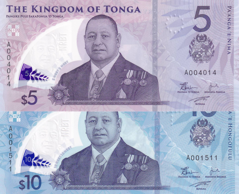 Tonga, 5 -10 Pa'anga, 2023, UNC, p51;p52, (Total 2 banknotes)

Polymer

Esti...