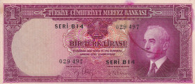 Türkiye, 1 Lira, 1942, AUNC(-), p135, 2.Emission