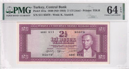 Türkiye, 2 1/2 Lira, 1955, UNC, p151, 5.Emission