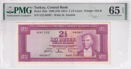 Türkiye, 2 1/2 Lira, 1957, UNC, p152, 5.Emission