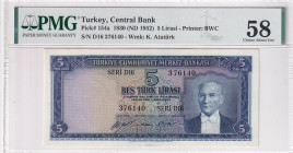 Türkiye, 5 Lira, 1952, UNC, p154, 5.Emission