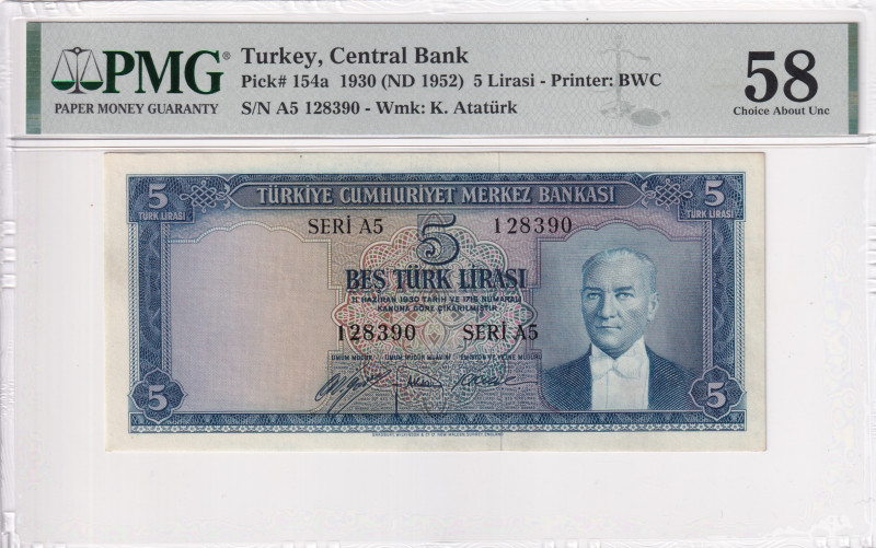 Türkiye, 5 Lira, 1952, AUNC, p154a, 5.Emission

PMG 58

Estimate: USD 250-50...