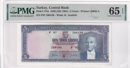 Türkiye, 5 Lira, 1961, UNC, p173a, 5.Emission