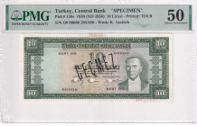 Türkiye, 10 Lira, 1958, AUNC, p158s, SPECIMEN