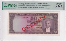 Türkiye, 50 Lira, 1953, AUNC, p163s, SPECIMEN