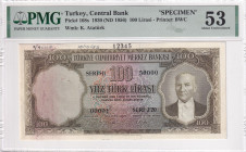 Türkiye, 100 Lira, 1956, AUNC, p168s, SPECIMEN