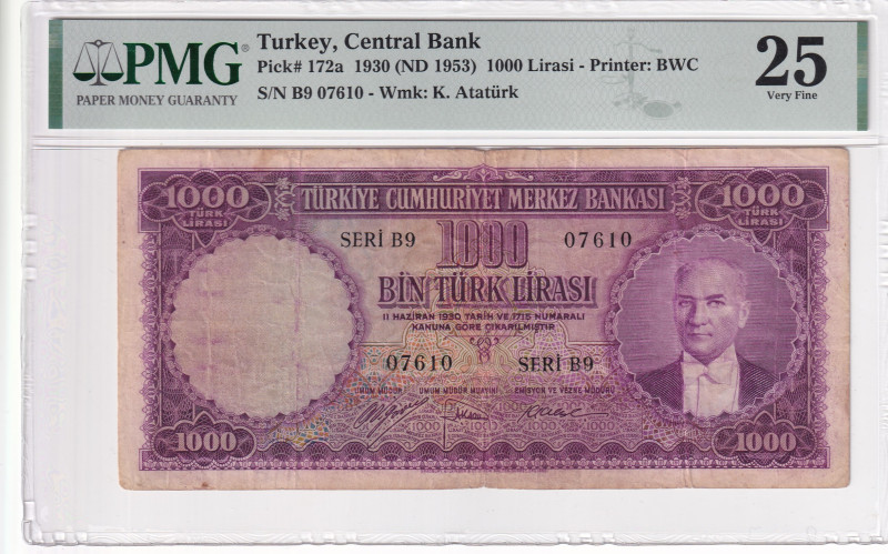 Türkiye, 1.000 Lira, 1953, VF, p172a, 5.Emission

PMG 25

Estimate: USD 300-...