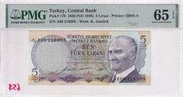 Türkiye, 5 Lira, 1968, UNC, p179, 6.Emission