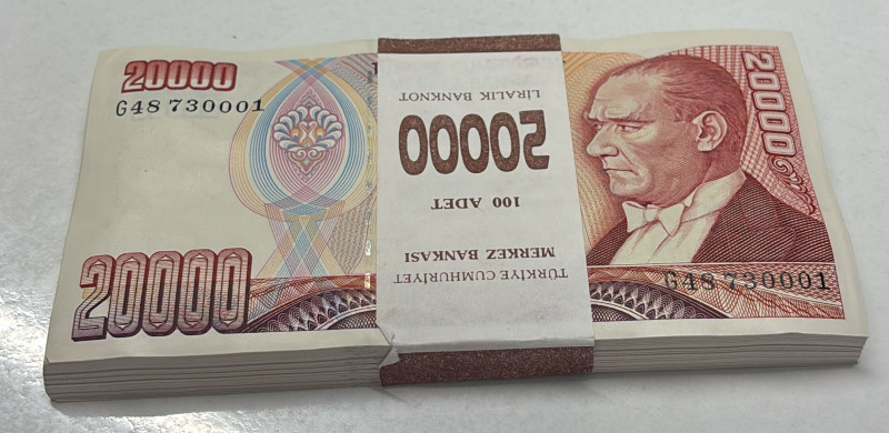 Türkiye, 20.000 Lira, 1995, UNC, p202, 7.Emission

BUNDLE, (Total 100 consecut...