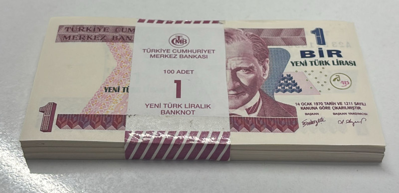 Türkiye, 1 New Lira, 2005, UNC, p216, 8. Emisyon

BUNDLE, (Total 100 Banknotes...