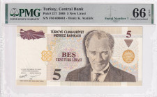 Türkiye, 5 New Lira, 2005, UNC, p217, 8. Emisyon