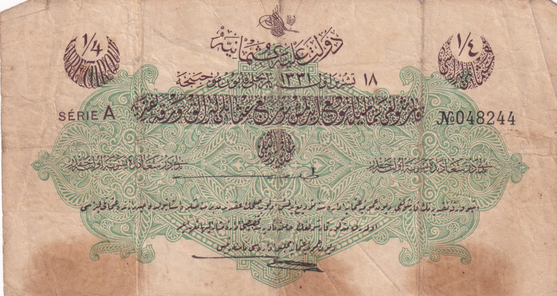 Türkiye, Ottoman Empire, 1/4 Livre, 1915, FINE, p71, Talat / Hüseyin Cahid

V....