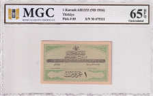 Türkiye, Ottoman Empire, 1 Kurush, 1916, UNC, p85, Talat / Raşid