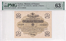 Türkiye, Ottoman Empire, 5 Piastres, 1916, UNC, p87, Talat / Hüseyin Cahid