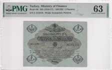 Türkiye, Ottoman Empire, 5 Piastres, 1917, UNC, p96, Cavid / Hüseyin Cahid