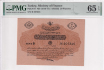 Türkiye, Ottoman Empire, 20 Piastres, 1916/1917, UNC, p97, Cavid / Hüseyin Cahid