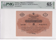 Türkiye, Ottoman Empire, 20 Piastres, 1917, UNC, p97, Cavid / Hüseyin Cahid