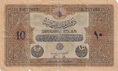 Türkiye, Ottoman Empire, 10 Livres, 1918, FINE, p110d, Cavid / Hüseyin Cahid
