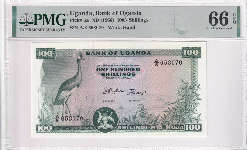 Uganda, 100 Shillings, 1966, UNC, p5a

PMG 66 EPQ

Estimate: USD 75-150