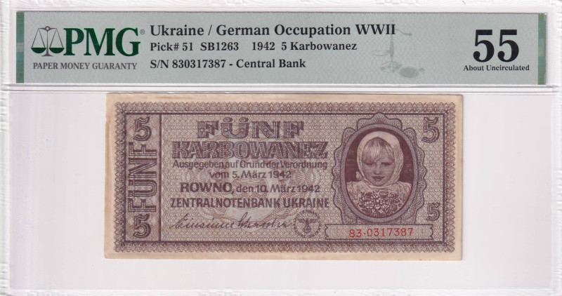 Ukraine, 5 Karbowanez, 1942, AUNC, p51a

PMG 55, German Occupation WWII

Est...