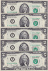 United States of America, 2 Dollars, 1976, UNC, p461, (Total 5 consecutive banknotes)
