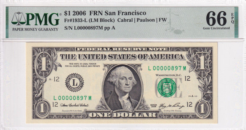 United States of America, 1 Dollar, 2006, UNC, p523a

PMG 66 EPQ, First Thousa...