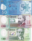 Uruguay, 20-50 Pesos Uruguayos, 2017/2020, UNC, p100;p101;p102, (Total 3 banknotes)