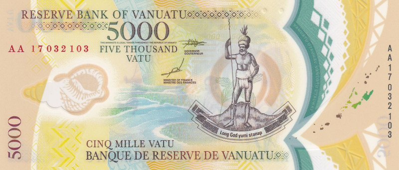 Vanuatu, 5.000 Vatu, 2017, UNC, p19

Polymer

Estimate: USD 100-200