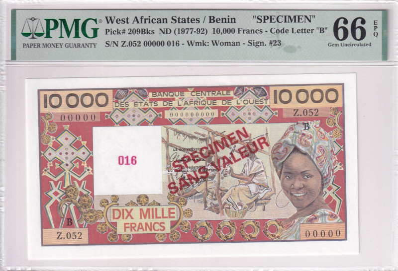 West African States, 10.000 Francs, 1977/1992, UNC, p209Bks, SPECIMEN

PMG 66 ...