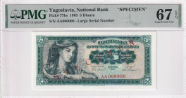 Yugoslavia, 5 Dinara, 1965, UNC, p77bs, SPECIMEN