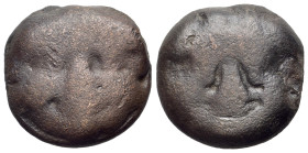 Sicily, Selinos, c. 435-415 BC. Æ Cast Trias (21mm, 14.32g., 12h). Facing gorgoneion; four pellets. R/ Facing gorgoneion; four pellets. CNS I 2; Thurl...