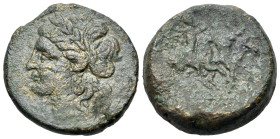 Sicily, Syracuse. Fifth Democracy, 214-212 BC. Æ (21mm, 11.72g., 12h). Laureate head of Apollo l. R/ The Dioskouroi on horseback right. CNS II 205; BA...