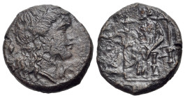 Sicily, Syracuse. Pyrrhus (278-276 BC). Æ (21mm, 7.98g., 1h). Wreathed head of Persephone r., wearing single-pendant earring and necklace; ear of grai...