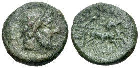 Sicily, Syracuse (Roman rule), 1st century BC. Æ (18mm, 6.20g., 1h). Laureate head of Zeus to r. R/ Nike driving biga to r.; [ΣYPAKOΣIΩN] around. CNS ...