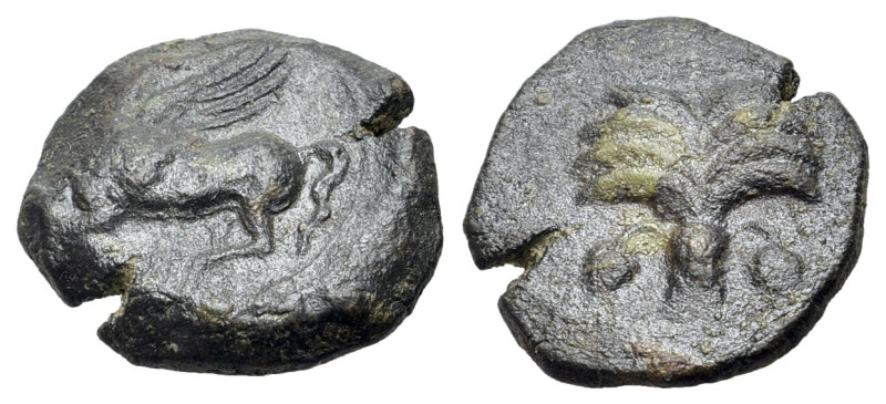 Carthaginian Domain, Sicily,, c. 340-320 BC. Æ (14mm, 2.63g., 7h). Palm tree. R/...