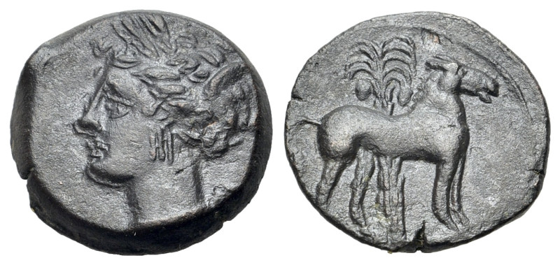 North Africa, Carthage, c. 400-350 BC. Æ (15mm, 3.30g., 9h). Wreathed head of Ta...