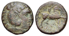 Kings of Macedon, Philip III Arrhidaios (323-317 BC). Æ Unit (18mm, 6.02g., 6h). Uncertain mint in Macedon. Head of Herakles r., wearing lion skin. R/...