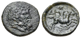 Pisidia, Isinda, 2nd-1st centuries BC. Æ (18mm, 5.23g., 12h). Laureate head of Zeus r. R/ Horseman r., wielding spear. SNG BnF 1573; SNG Copenhagen 15...