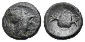Pamphylia, Side, 2nd-1st centuries BC. Æ (13mm,1.93g., 1h). Helmeted head of Athena r. R/ Pomegranate. SNG BnF 770; SNG Copenhagen 381-3